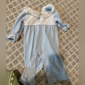 Classic Whimsy Striped Blue and White Baby Romper 6 Months